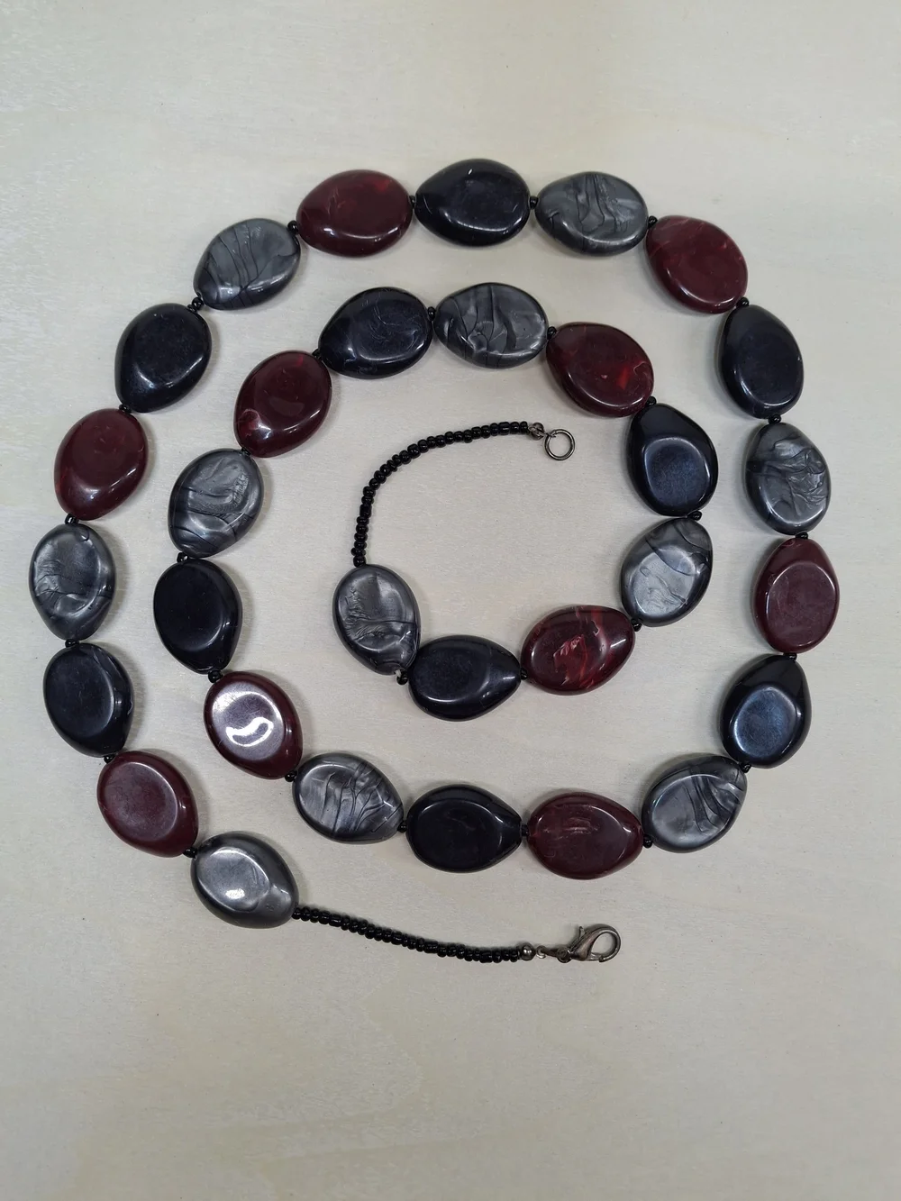 Handcrafted Red and Gray Statement Bead Necklace